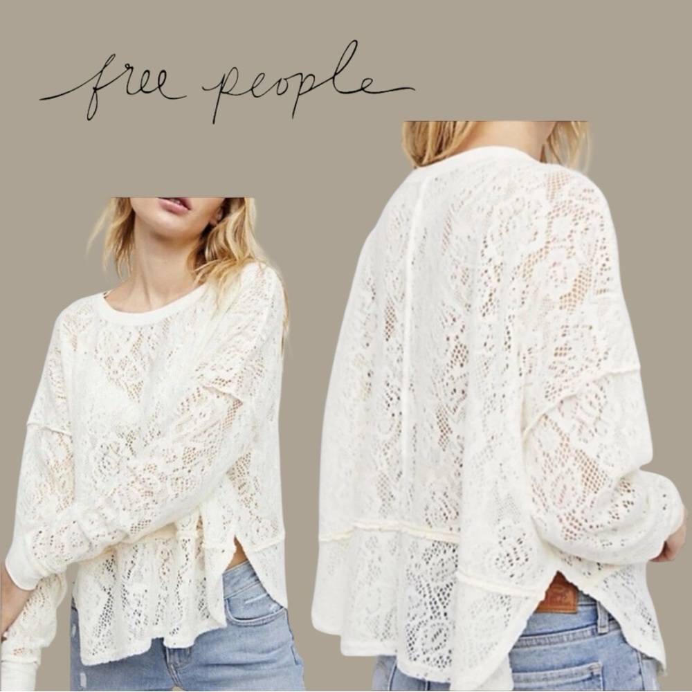 Free People Women's Cream Lace Sweater